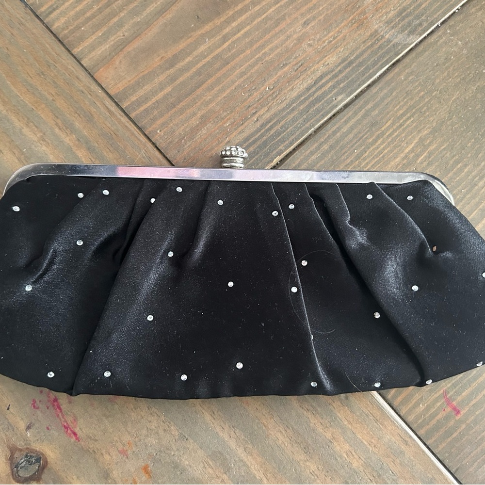 Black and Silver Studded Evening Clutch with Chain Strap rhinestones